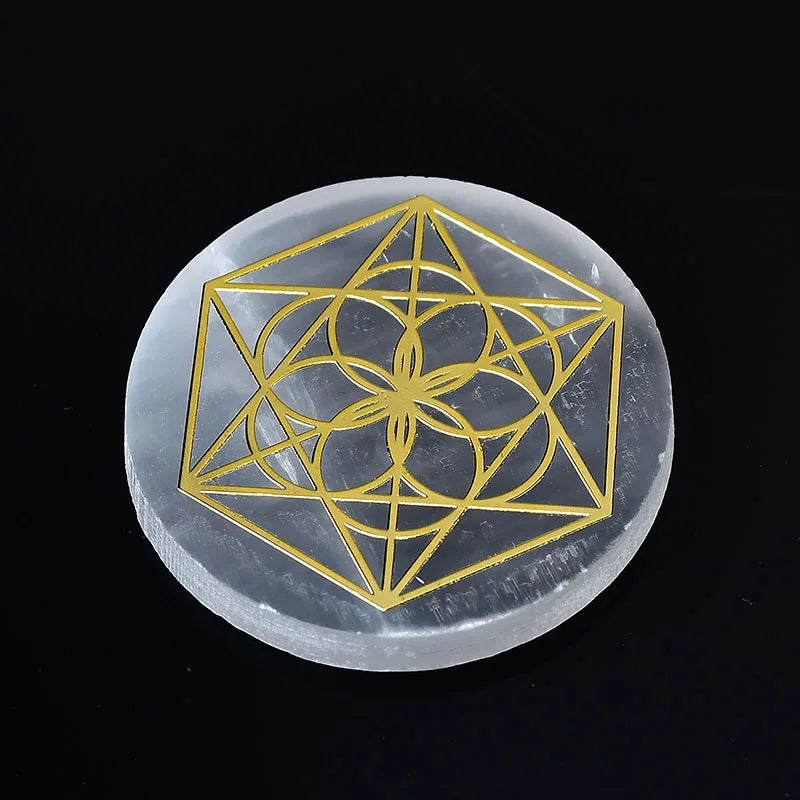 Plaque circulaire en sélénite naturelle, cristal de guérison, charge de Chakras minérales, dalle de gypse, spécimen de minéraux, décoration de maison, cadeau, 1 pièce
