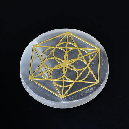 Plaque circulaire en sélénite naturelle, cristal de guérison, charge de Chakras minérales, dalle de gypse, spécimen de minéraux, décoration de maison, cadeau, 1 pièce
