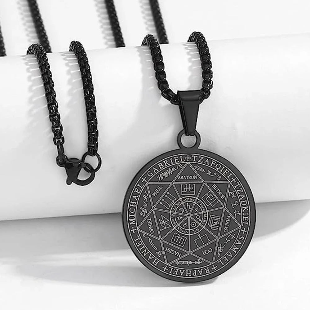 Collier en acier inoxydable pour hommes, amulette spirituelle, sceau des 7 archanges, Michael, bijoux de déclaration