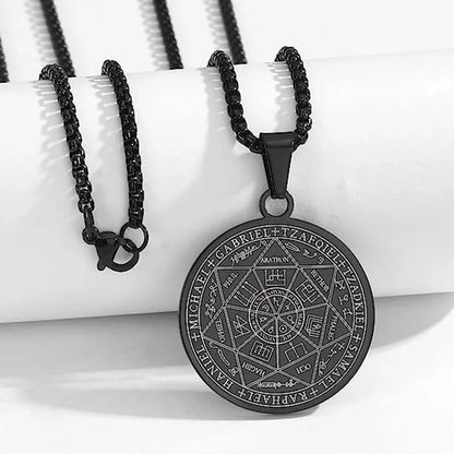 Collier en acier inoxydable pour hommes, amulette spirituelle, sceau des 7 archanges, Michael, bijoux de déclaration