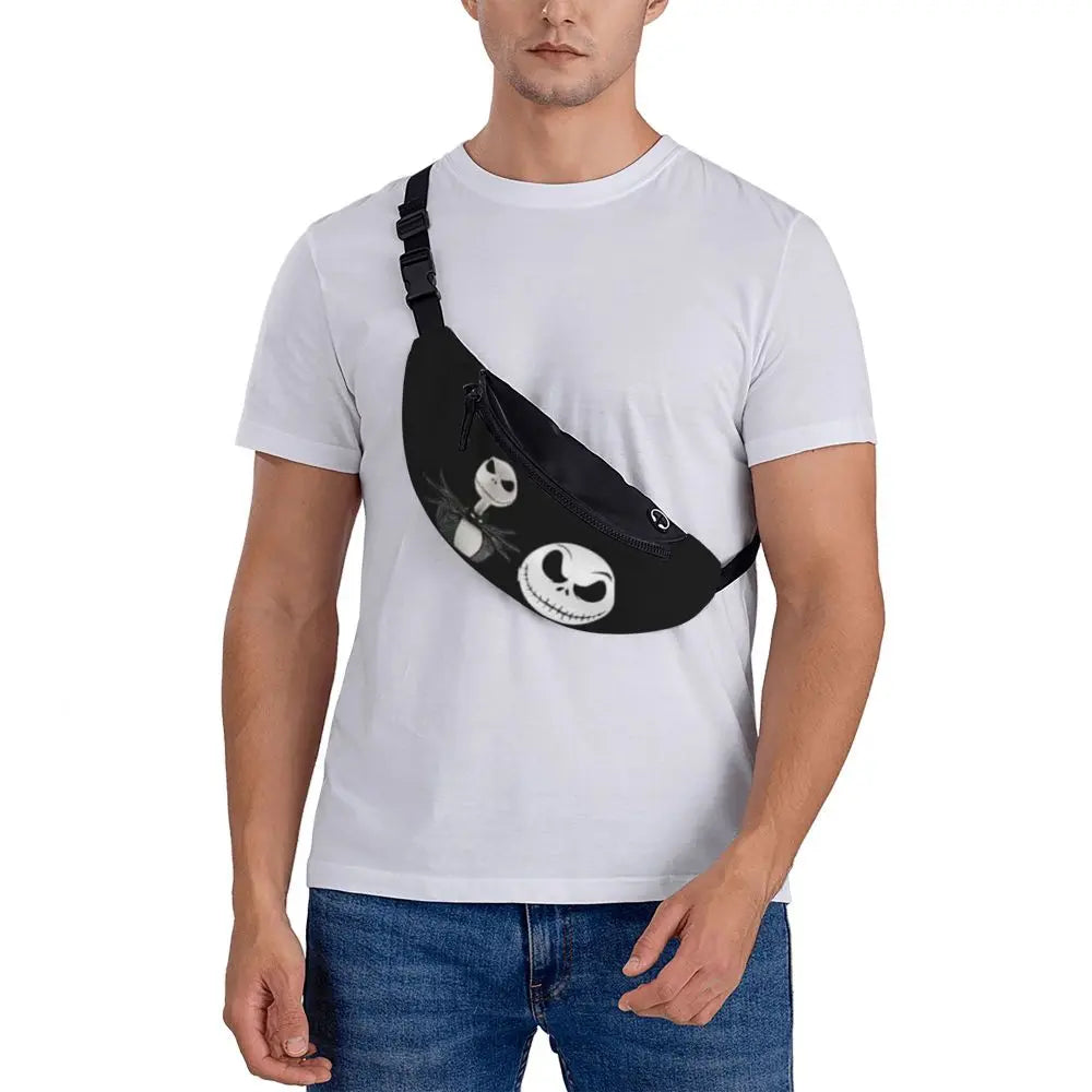 Sac Banane Personnalisé L'Étrange Noël de Monsieur Jack, Sacoche à Bandoulière pour Voyage, Randonnée, Téléphone, Poudres d'Argent