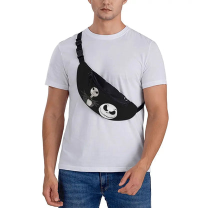 Sac Banane Personnalisé L'Étrange Noël de Monsieur Jack, Sacoche à Bandoulière pour Voyage, Randonnée, Téléphone, Poudres d'Argent