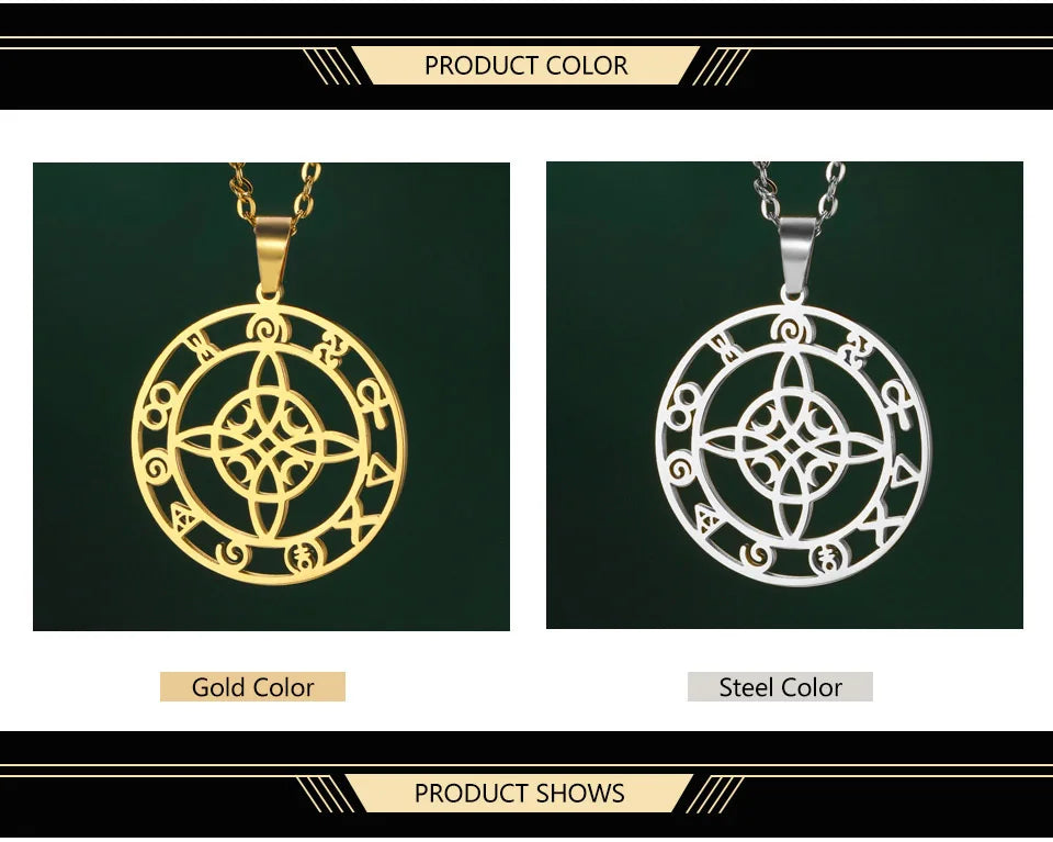 Dawapara-Collier à Nministériels d de Sorcière en Acier Inoxydable pour Femme, Amulette de Protection, Bijoux Wiccan