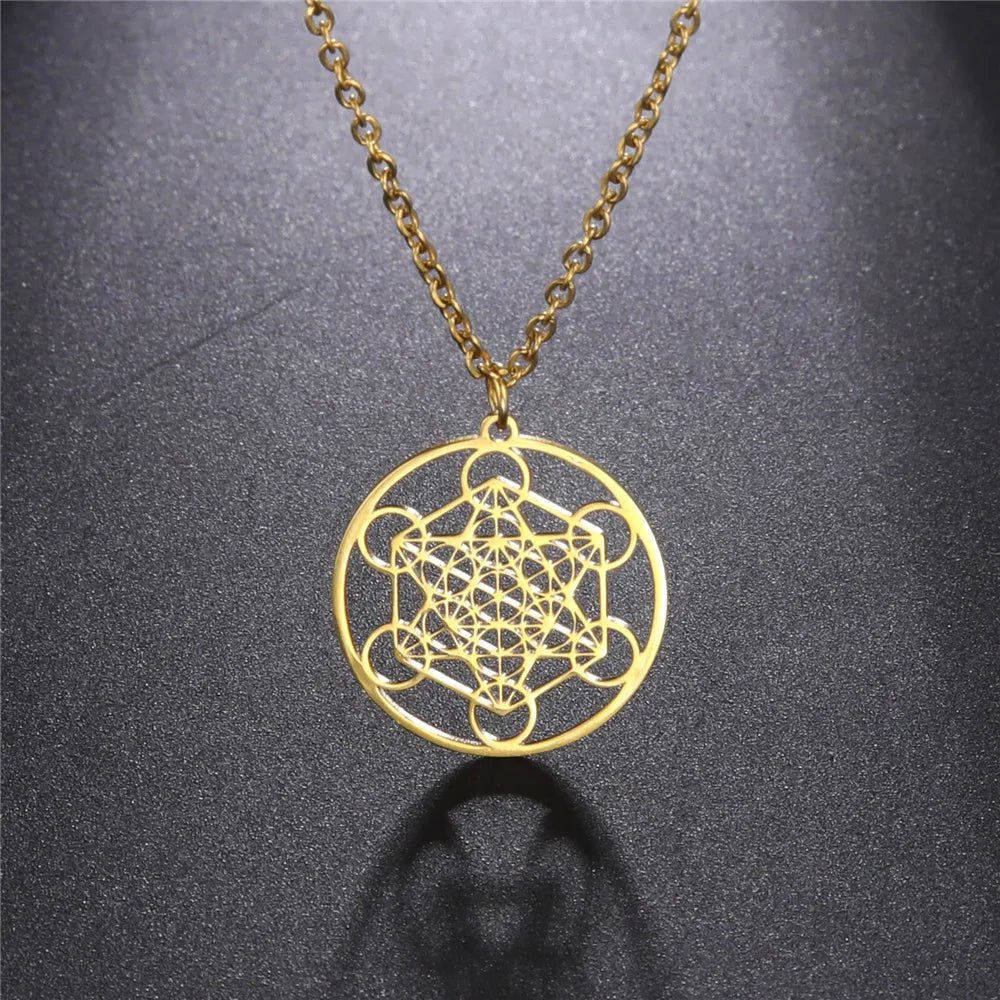 Skyrim – collier Cube d'ange sceau archange Metatron, en acier inoxydable, pour femmes et hommes, amulette de géométrie sacrée, bijoux spirituels religieux