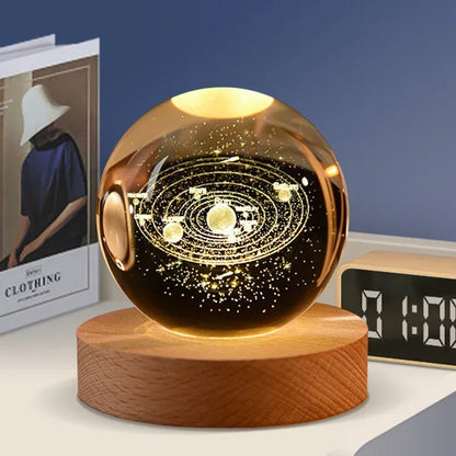 Décoration artisanale en verre 3D, 12 Constellations, boule de cristal gravée au Laser, système solaire d'anniversaire, cadeau, Base en bois, décor de bureau pour la maison