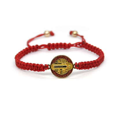 QIGO Bracelet saint benoît pour hommes femmes corde tissage bijoux religieux rouge noir