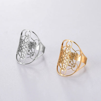 EUEAVAN – bague fleur de vie en acier inoxydable, géométrie sacrée archange Metatron, amulette réglable, bijoux cadeau, vente en gros