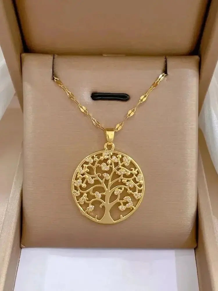 Collier pendentif arbre de vie en biscuits pour femme, acier inoxydable, bijoux esthétiques imperméables, capricieux et luxueux, vintage