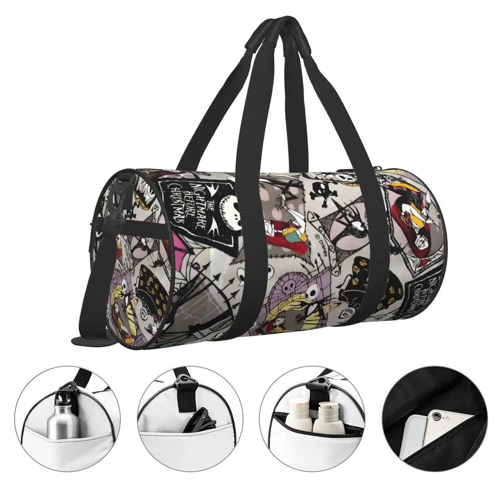Sac fourre-tout de plage personnalisé Jack Skellington pour femmes, squelette vivant, grand compartiment, sacs de voyage pour salle de sport et plage