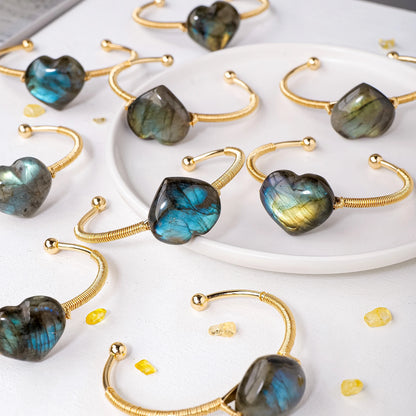 Pierre précieuse en cristal naturel, Labradorite Aura, cœur d'amour, doré, argenté, réglable, pierre énergétique, artisanat, décoration, cadeau, 1 pièce