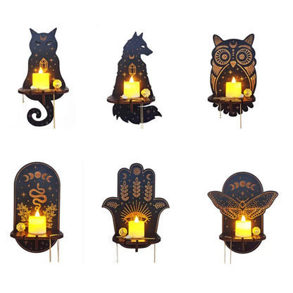 Présentoir Mural en Bois pour Décoration Artisanale Carquée, Support de Chandelle, Décor de Théâtre, Animaux Enracinés, Chat, Rangement en Clip T1