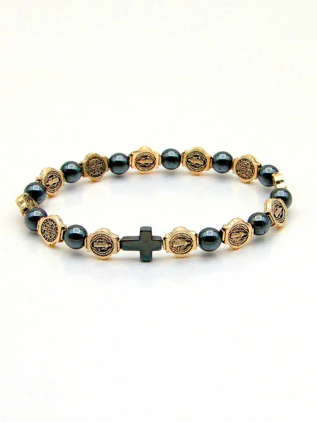 VILLWICE Bracelet chapelet catholique médaille de saint benoît croix Bracelets de prière perles d'hématite Religion bijoux accessoires
