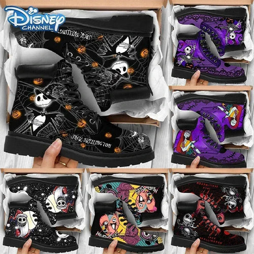 Cauchemar Brfore Noël Anime Figure Jack Skellington Sally Bottes Baskets montantes Femmes Crâne Bottes Halloween Cosplay Chaussures