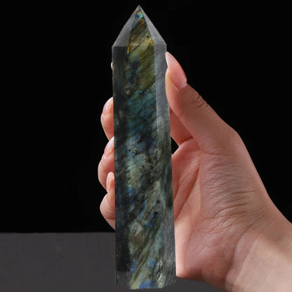 Prisme Hexagonal en obsidienne naturelle de 15cm, cristal blanc, pierre de fusion, tour de baguette, artisanat de décoration pour la maison