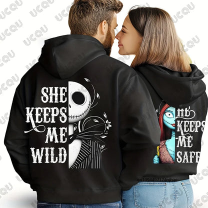 Halloween automne hiver Disney le cauchemar avant noël Sally & Jack imprimer sweats à capuche pour hommes femmes hauts surdimensionnés