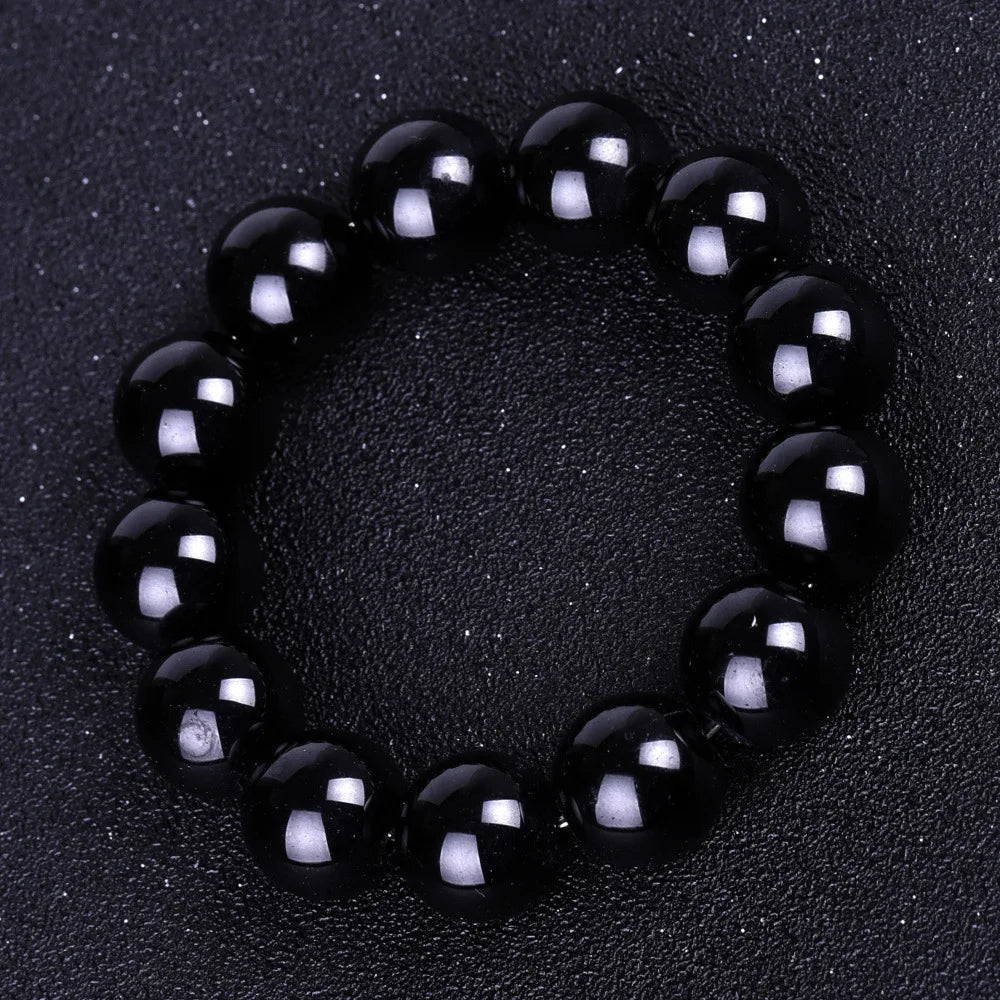 Bracelets bouddhistes tibétains en obsidienne noire pour hommes et femmes, amulette de bénédiction de prière, porte-bonheur, bijoux de médition, 4/6/8/10/12/14/16/18mm