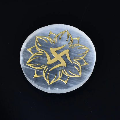 Plaque circulaire en sélénite naturelle, cristal de guérison, charge de Chakras minérales, dalle de gypse, spécimen de minéraux, décoration de maison, cadeau, 1 pièce