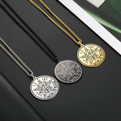 LIKGREAT-Collier pendentif pentagramme, bijoux en acier inoxydable, nom de Dieu, protection du pentacle, amulette porte-bonheur, cadeau