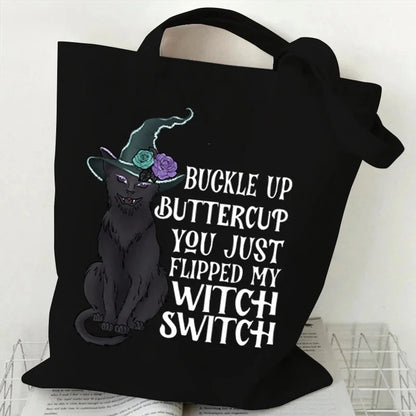 Sac fourre-tout écologique pour chat sorcière d'halloween, sac de shopping gothique chat noir, cadeau de saison effrayant, sac à main imprimé Animal drôle pour femmes