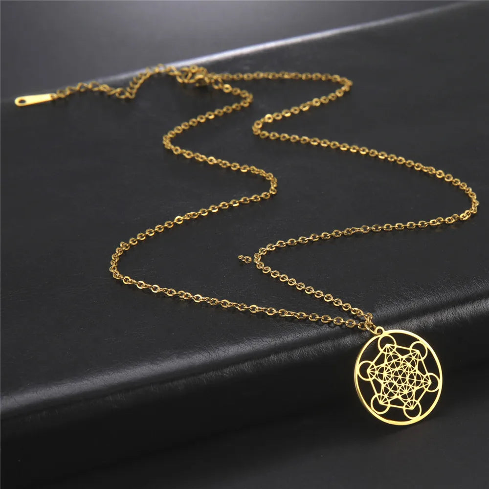 Skyrim – collier Cube d'ange sceau archange Metatron, en acier inoxydable, pour femmes et hommes, amulette de géométrie sacrée, bijoux spirituels religieux
