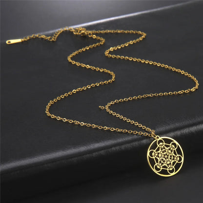 Skyrim – collier Cube d'ange sceau archange Metatron, en acier inoxydable, pour femmes et hommes, amulette de géométrie sacrée, bijoux spirituels religieux