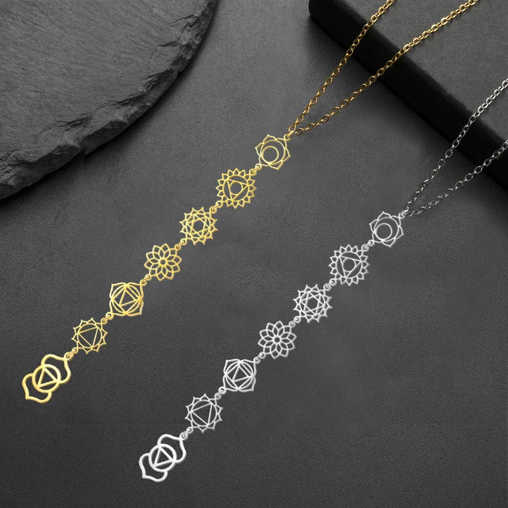 Collier de Yoga 7 chakras, pendentif en acier inoxydable pour méditation, cadeau spirituel Boho