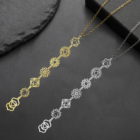 Collier de Yoga 7 chakras, pendentif en acier inoxydable pour méditation, cadeau spirituel Boho