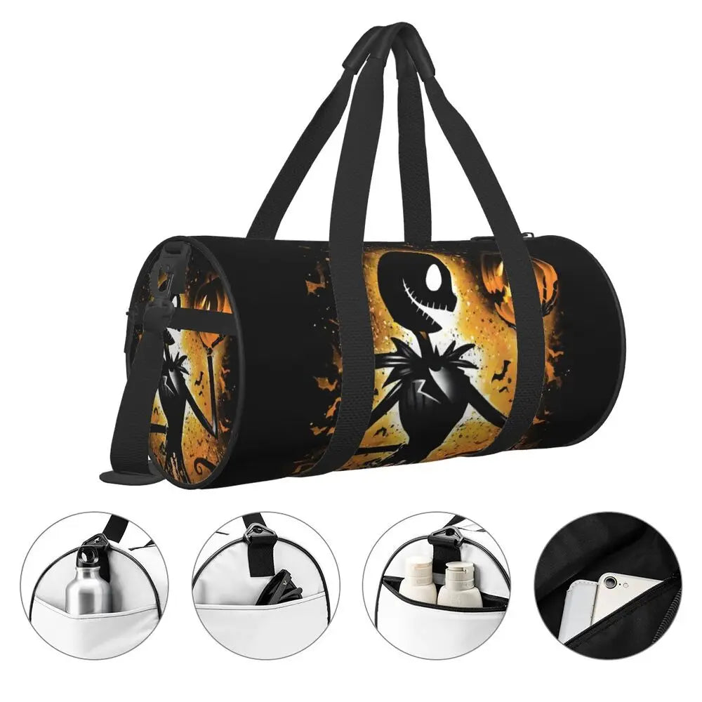 Sac fourre-tout de plage personnalisé Jack Skellington pour femmes, squelette vivant, grand compartiment, sacs de voyage pour salle de sport et plage