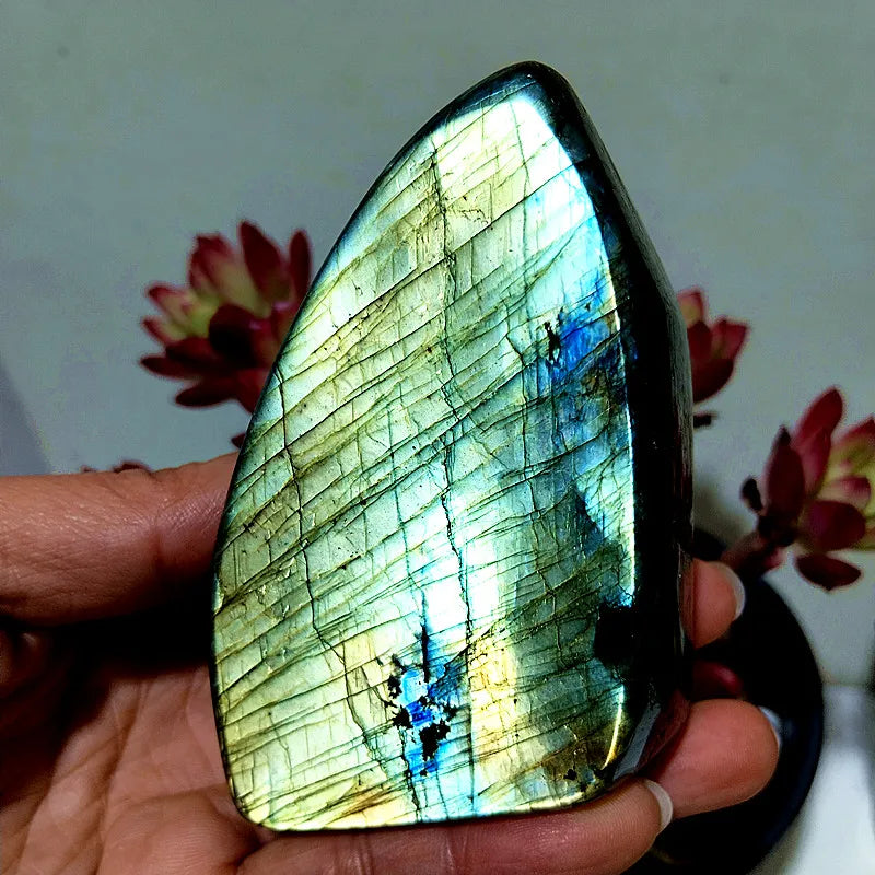 Pierre naturelle bleu jaune Labradorite cristal forme libre méditation sorcellerie Reiki guérison coeur Feng Shui cristal décor de chambre