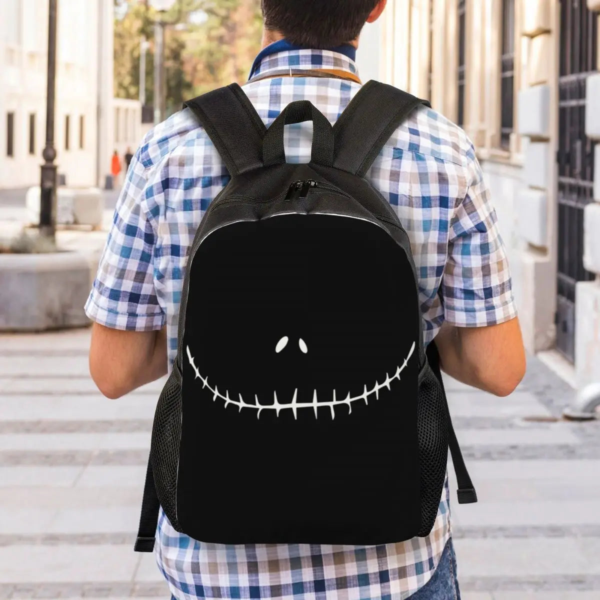 Sac à dos de voyage personnalisé citrouille King Jack Skellington souriant, sac à livres pour ordinateur d'école, le cauchemar avant noël