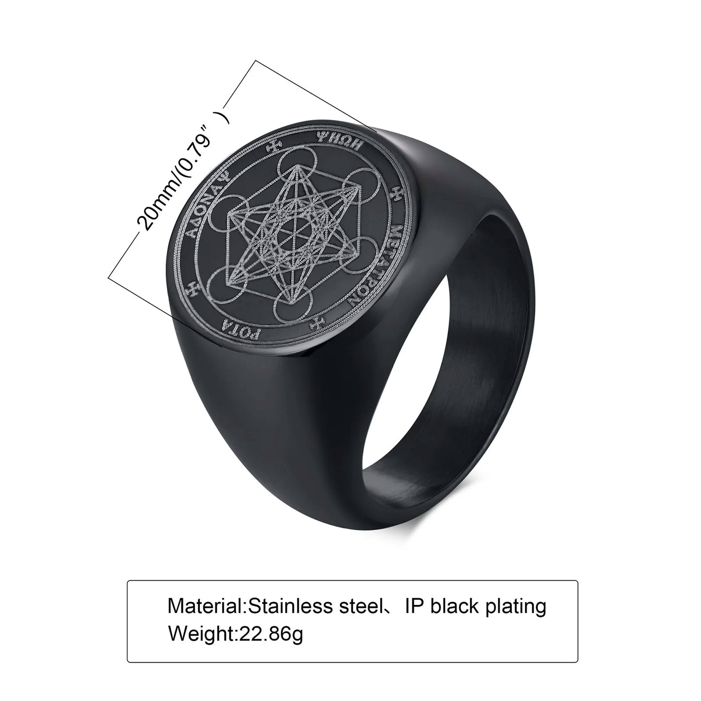 Vnox – bagues sept sceaux d'anges pour hommes, bande de doigt ronde avec tampon supérieur, bague en forme de Cube Metatron, bijoux Punk épais