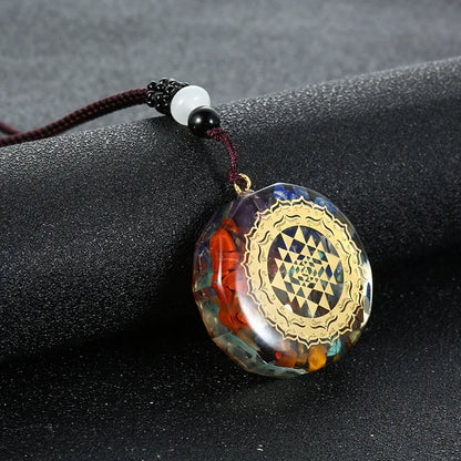 Rétro coloré puces naturel Turquoise améthyste pierre Chakra Orgone énergie pendule amulette Reiki guérison pendentif collier