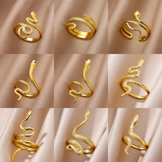 Bagues serpent en acier inoxydable plaqué or 316L pour femmes et hommes, anneau ouvert et réglable, bijoux esthétiques gothiques Vintage