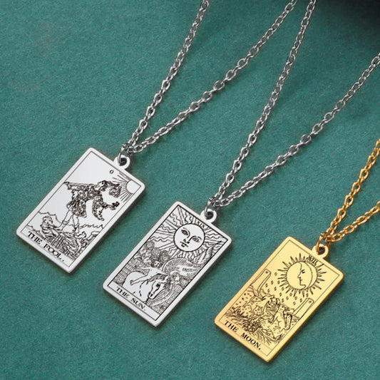 Dawapara – collier de cartes de Tarot pour femmes, en acier inoxydable, amulette de richesse, Tarot classique, arcanes majeurs, bijoux de Divination