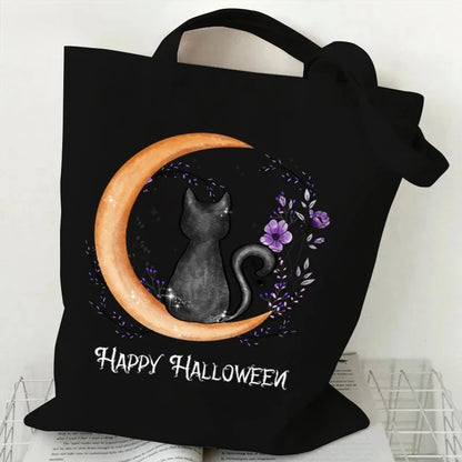 Sac fourre-tout écologique pour chat sorcière d'halloween, sac de shopping gothique chat noir, cadeau de saison effrayant, sac à main imprimé Animal drôle pour femmes