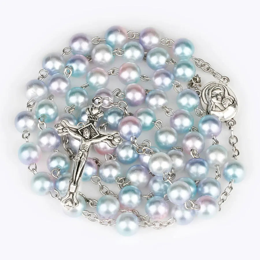 Collier chapelet religieux pour femmes, pendentif croix chrétienne vierge marie jésus, chaînes de perles longues de 8MM, bijoux tendance