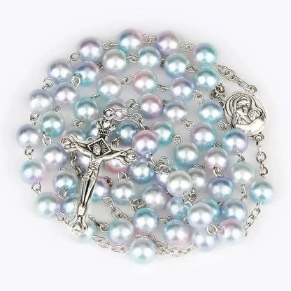 Collier chapelet religieux pour femmes, pendentif croix chrétienne vierge marie jésus, chaînes de perles longues de 8MM, bijoux tendance