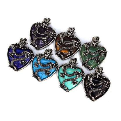 Collier Vintage en Pierre Naturelle pour Homme et Femme, Pendentif en Forme de Cœur, Clip Violet, Quartz Rose, Cadeau