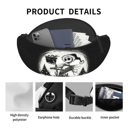 Sac Banane Personnalisé L'Étrange Noël de Monsieur Jack, Sacoche à Bandoulière pour Voyage, Randonnée, Téléphone, Poudres d'Argent