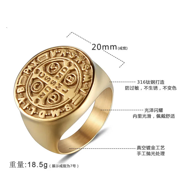 Patron catholique Saint benoît de Nursia, bague croisée CSPB pour hommes, bijoux en acier inoxydable, VRSNSMV SMQLIVB NDSMD CSSML