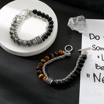 HNSP hommes Bracelet chapelet perles en acier inoxydable main chaîne épissage Bracelet pour hommes protéger bijoux accessoires mâle