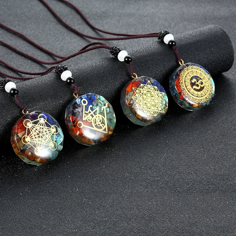 Rétro coloré puces naturel Turquoise améthyste pierre Chakra Orgone énergie pendule amulette Reiki guérison pendentif collier
