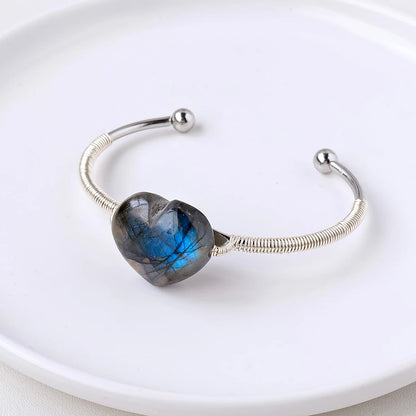 Pierre précieuse en cristal naturel, Labradorite Aura, cœur d'amour, doré, argenté, réglable, pierre énergétique, artisanat, décoration, cadeau, 1 pièce