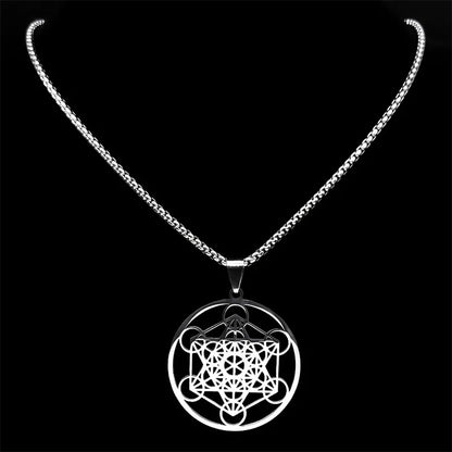 Yoga bouddhisme hindou 7 Chakra collier en acier inoxydable géométrie sacrée ange sceau Metatron symbole collier bijoux cadenas mujer