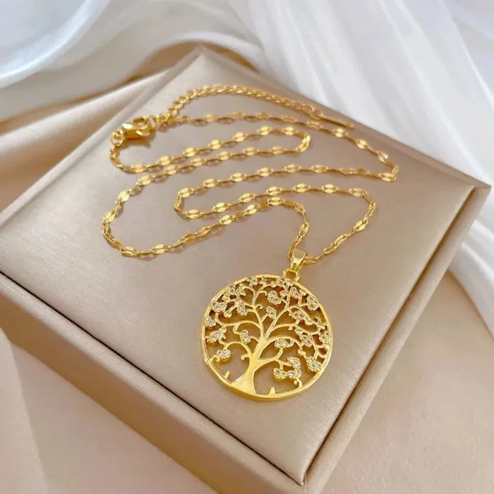 Collier pendentif arbre de vie en biscuits pour femme, acier inoxydable, bijoux esthétiques imperméables, capricieux et luxueux, vintage