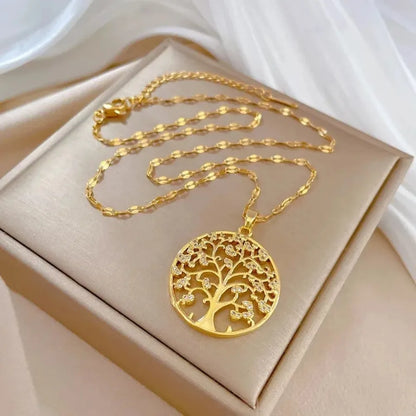 Collier pendentif arbre de vie en biscuits pour femme, acier inoxydable, bijoux esthétiques imperméables, capricieux et luxueux, vintage