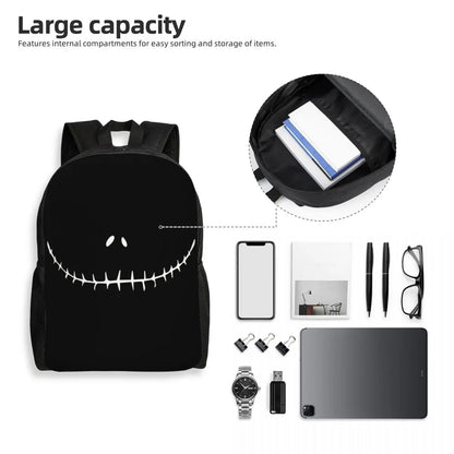 Sac à dos de voyage personnalisé citrouille King Jack Skellington souriant, sac à livres pour ordinateur d'école, le cauchemar avant noël
