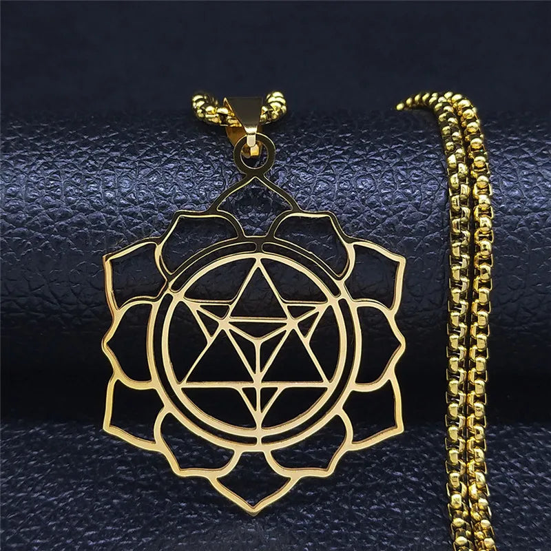 Yoga bouddhisme hindou 7 Chakra collier en acier inoxydable géométrie sacrée ange sceau Metatron symbole collier bijoux cadenas mujer