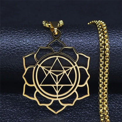 Yoga bouddhisme hindou 7 Chakra collier en acier inoxydable géométrie sacrée ange sceau Metatron symbole collier bijoux cadenas mujer