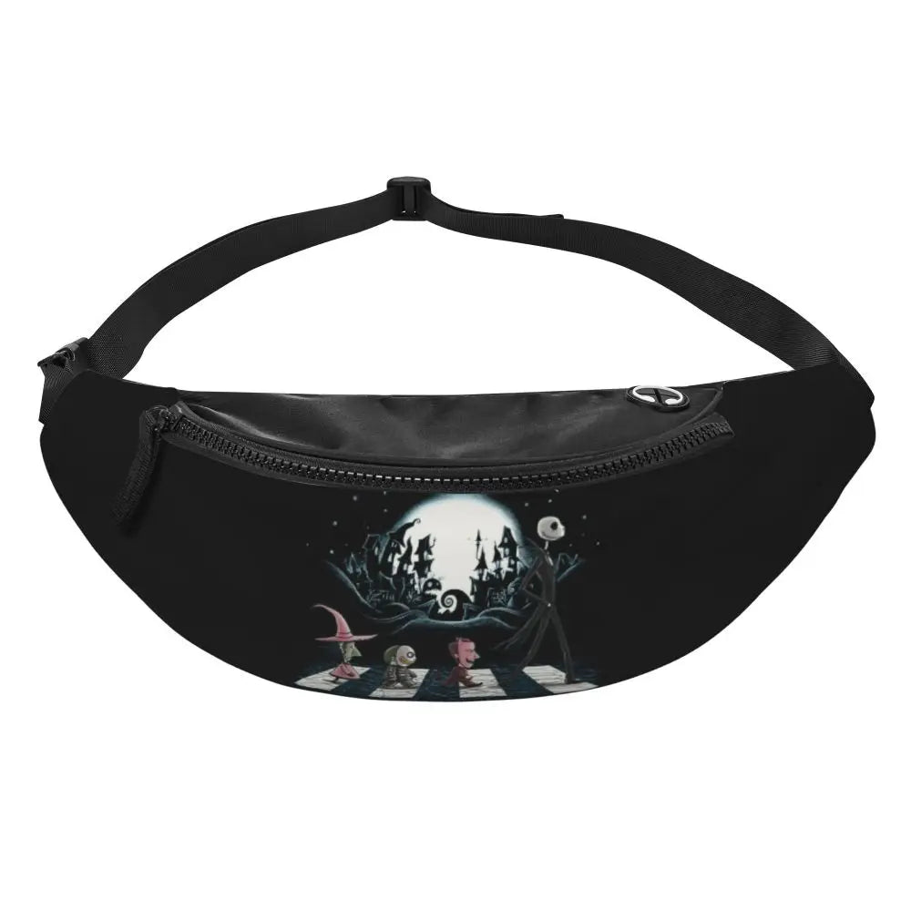 Sac Banane Personnalisé L'Étrange Noël de Monsieur Jack, Sacoche à Bandoulière pour Voyage, Randonnée, Téléphone, Poudres d'Argent